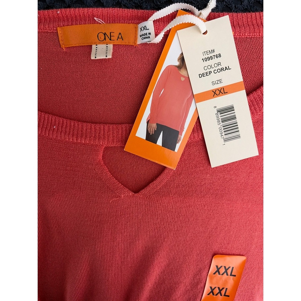 One A‎ Womens Deep Coral Keyhole Mixed Media Knit Woven Top XXL 1099768